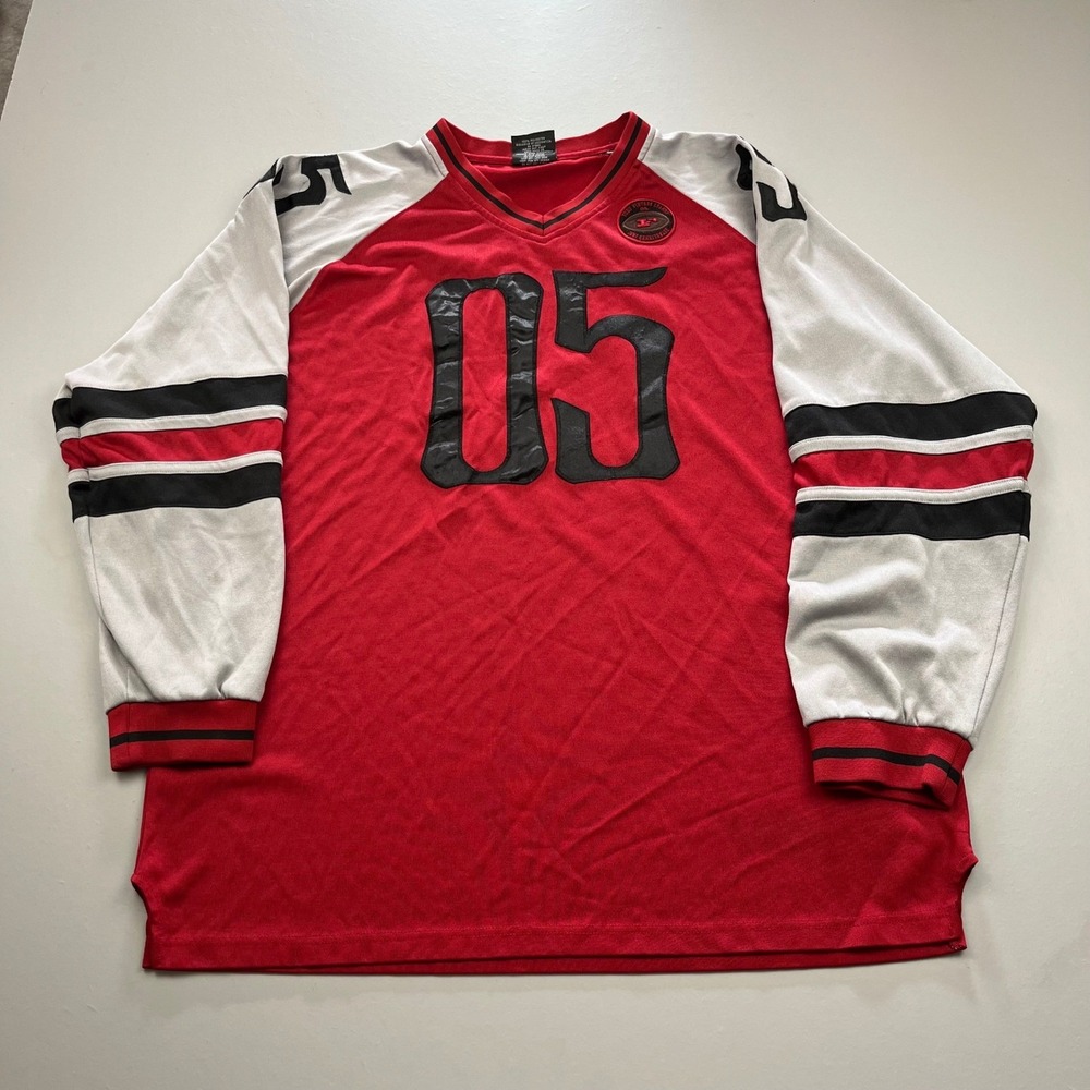 FUBU Football Jersey Mens XL Red Vintage 05 Long Sleeve Streetwear 90s Hip Hop